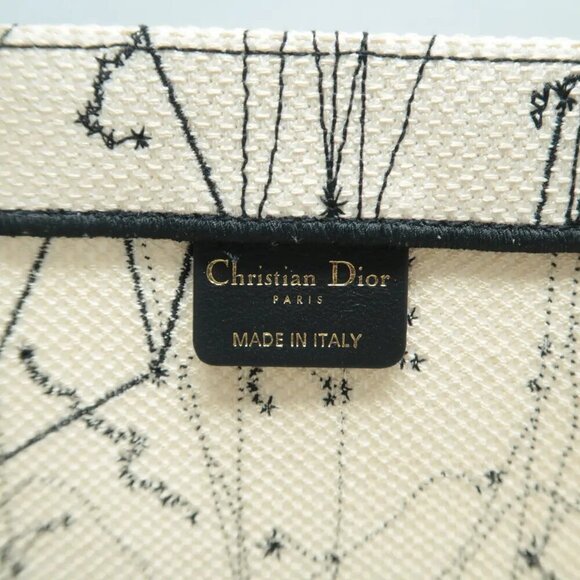 100% Authentic DIOR Book Tote Beige&Black Cloth Shoulder Bag 2152-113024 - Picture 10 of 12